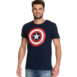 Captain America - Distressed Shield Logo T-Shirt Blauw
