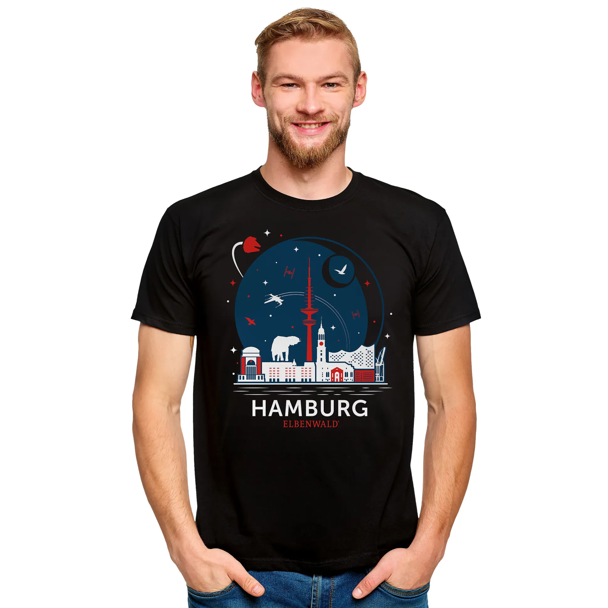Elbenwald in Hamburg Skyline T-shirt zwart