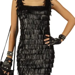 Feestjurk met lederen franjes - Dameskostuum