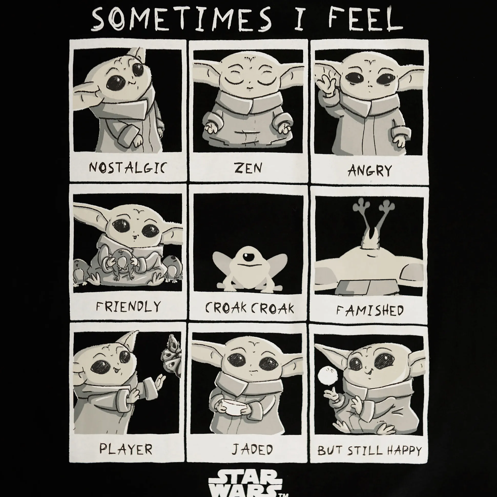 Grogu Emoties Dames T-Shirt Zwart - Star Wars The Mandalorian