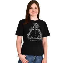 Harry Potter - Floral Deathly Hallows Dames T-shirt Zwart