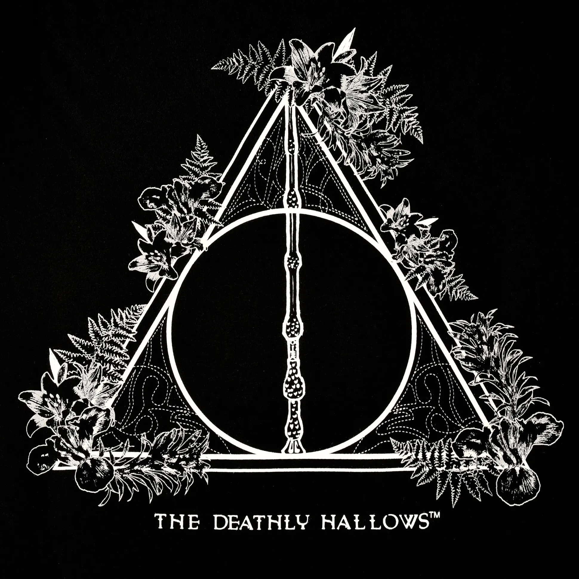 Harry Potter - Floral Deathly Hallows Dames T-shirt Zwart