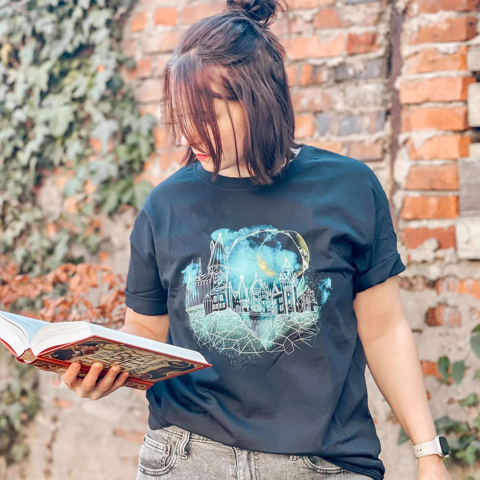 Harry Potter - Hogwarts 's Nachts Schets T-Shirt Zwart