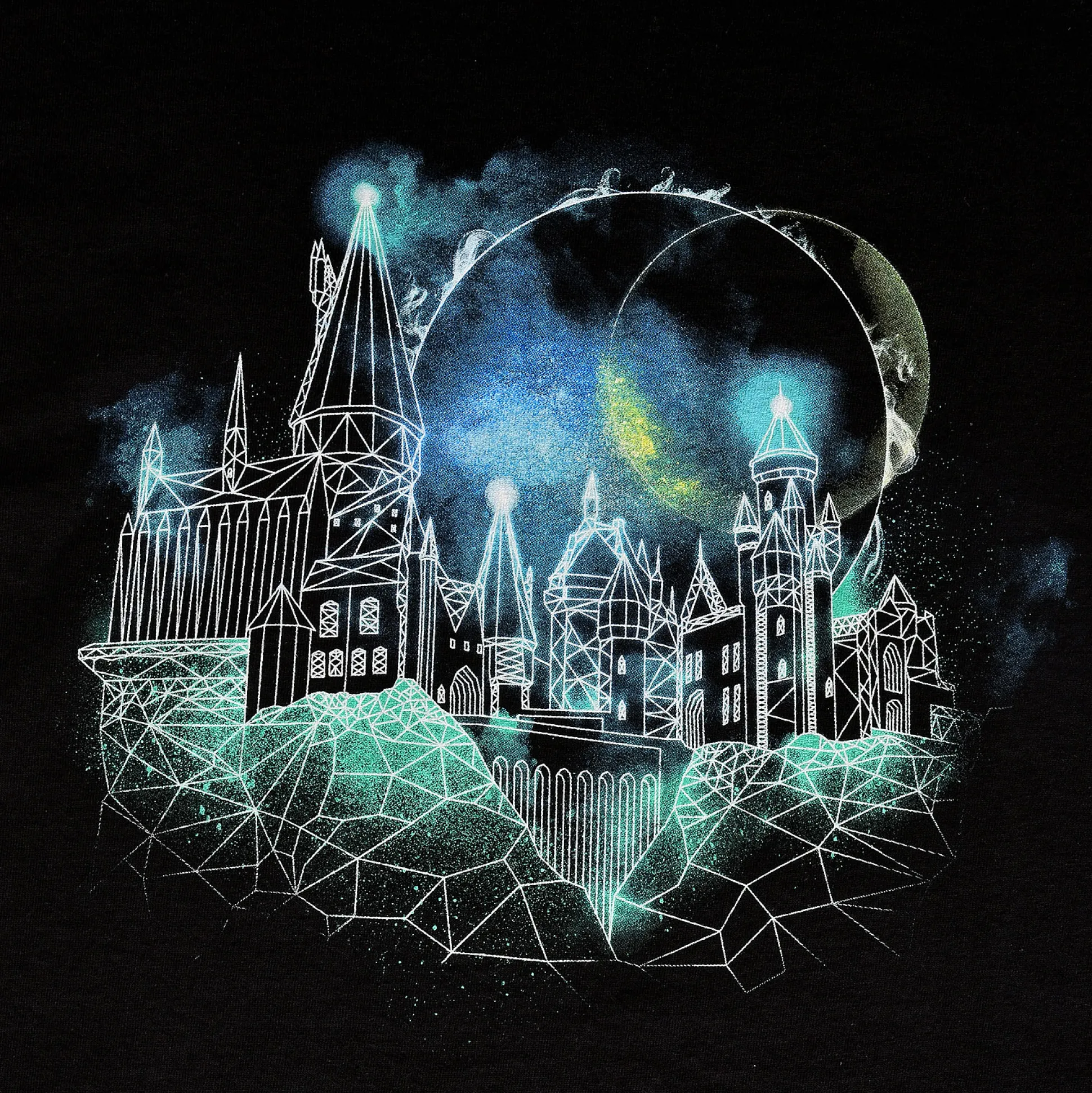 Harry Potter - Hogwarts 's Nachts Schets T-Shirt Zwart