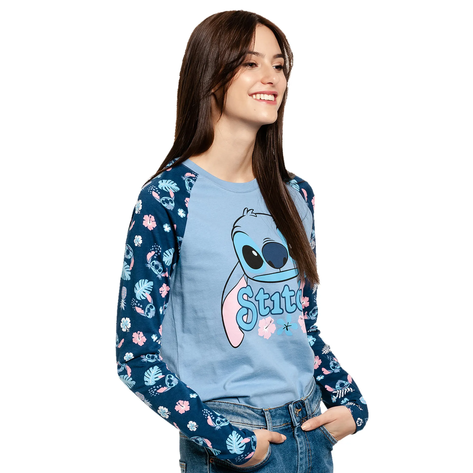 Lilo & Stitch - Weird But Cute Raglan Longsleeve Dames blauw