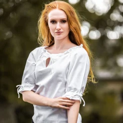 Middeleeuwse blouse met korte mouwen Vera wit