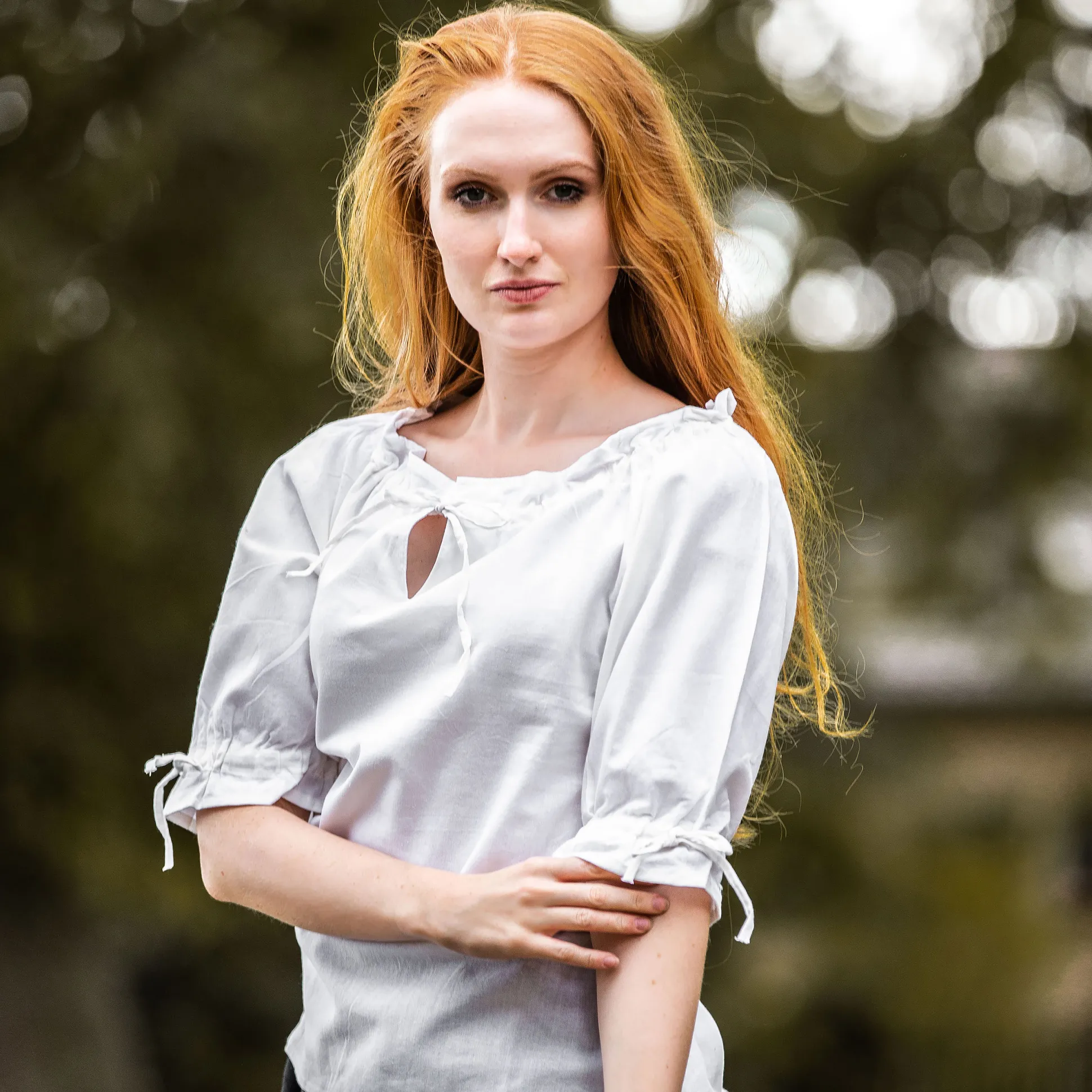 Middeleeuwse blouse met korte mouwen Vera wit