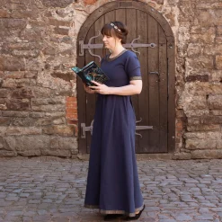 Middeleeuwse Jurk Ennlin met Korte Mouwen Blauw