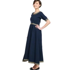Middeleeuwse Jurk Ennlin met Korte Mouwen Blauw