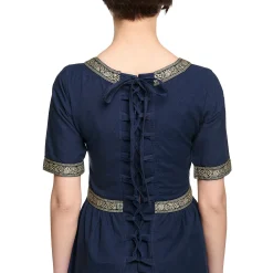 Middeleeuwse Jurk Ennlin met Korte Mouwen Blauw