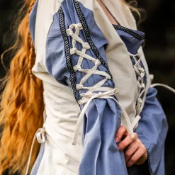 Middeleeuwse jurk met vetersluiting blauw-naturel