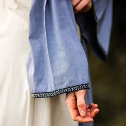 Middeleeuwse jurk met vetersluiting blauw-naturel