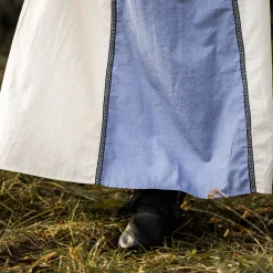 Middeleeuwse jurk met vetersluiting blauw-naturel