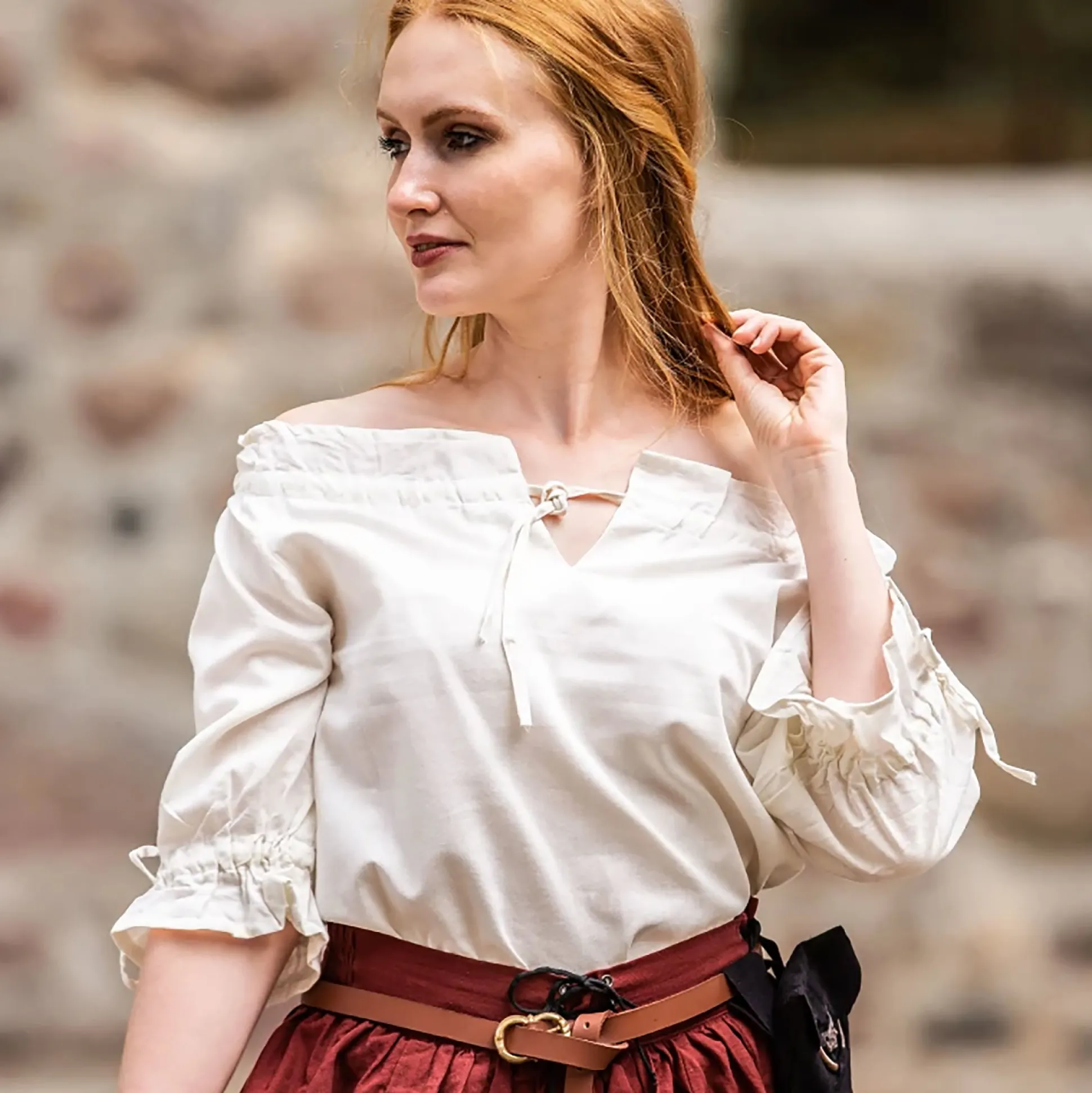 Middeleeuwse Korte Mouw Blouse Vera Beige