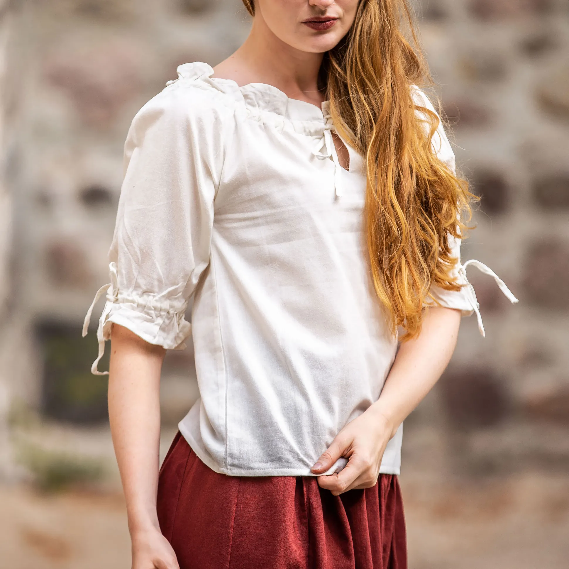 Middeleeuwse Korte Mouw Blouse Vera Beige