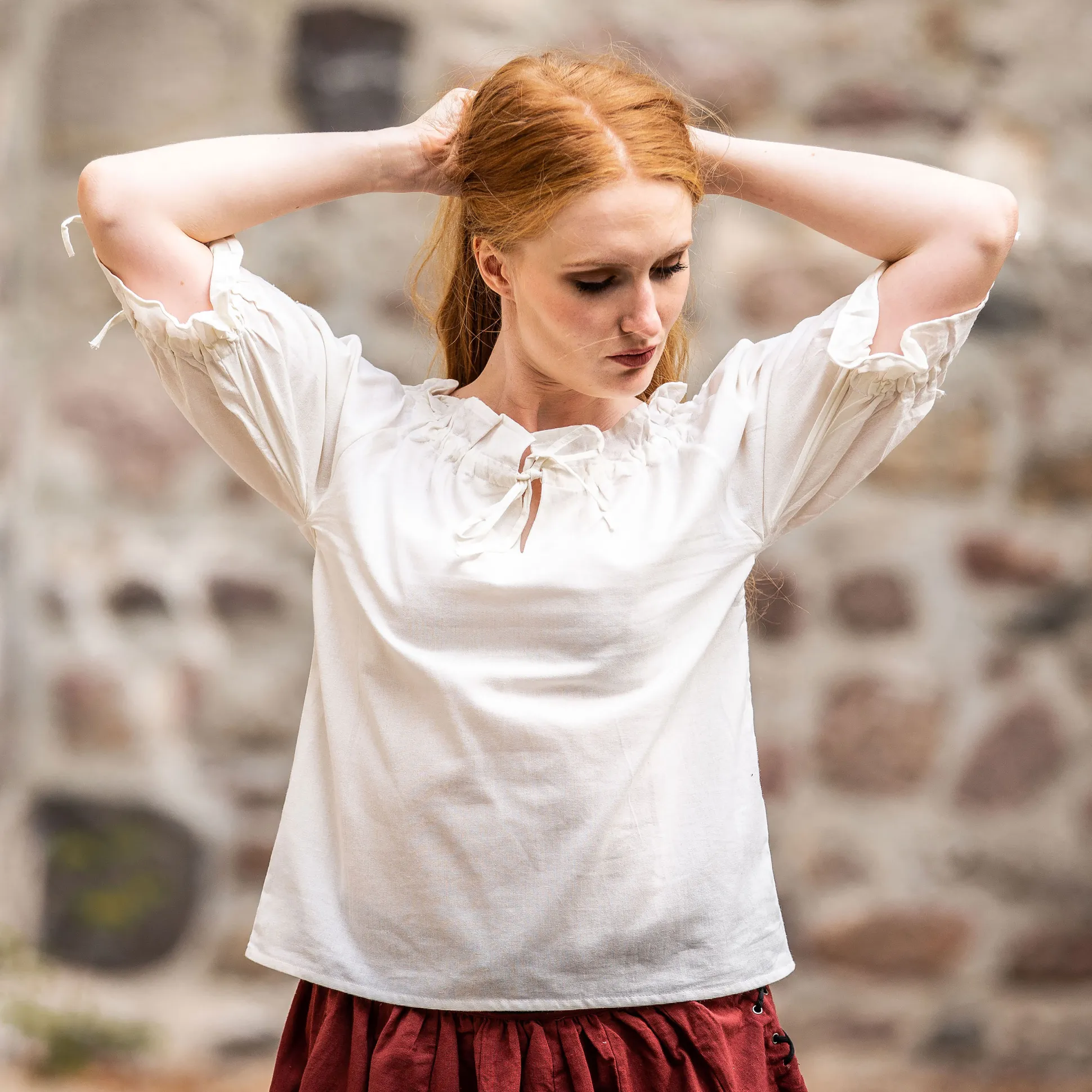 Middeleeuwse Korte Mouw Blouse Vera Beige