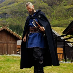 Middeleeuwse mantel Alpha met wolvenborduursel zwart