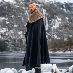 Middeleeuwse mantel met kunstbont zwart