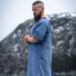 Middeleeuwse tuniek korte mouw met blauwe rand