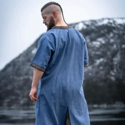 Middeleeuwse tuniek korte mouw met blauwe rand