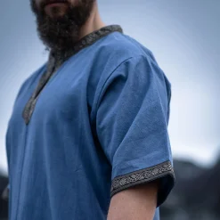 Middeleeuwse tuniek korte mouw met blauwe rand