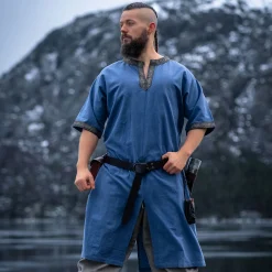 Middeleeuwse tuniek korte mouw met blauwe rand