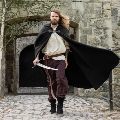 Middeleeuwse wollen mantel met wolvensluiting zwart