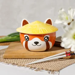 Rode Panda Kawaii Kom met Deksel voor Anime Fans