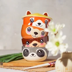 Rode Panda Kawaii Kom met Deksel voor Anime Fans