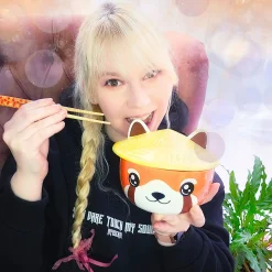 Rode Panda Kawaii Kom met Deksel voor Anime Fans