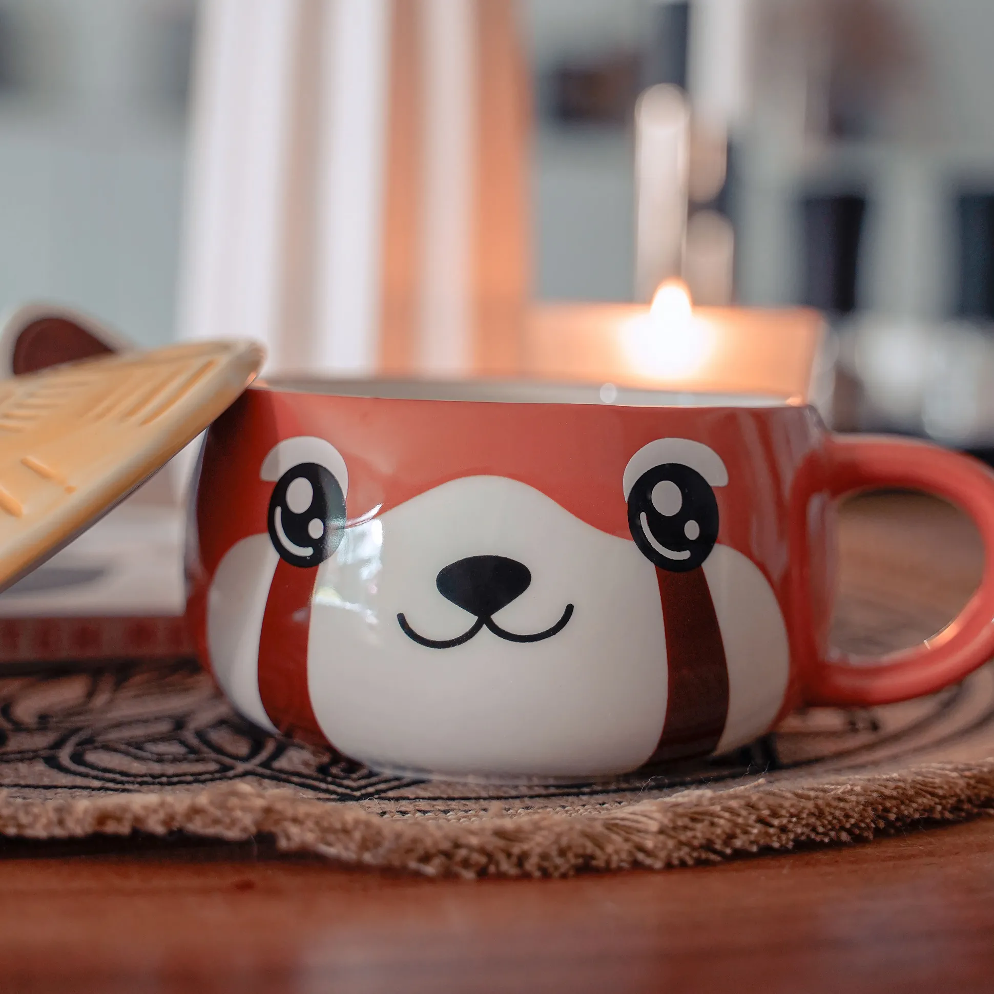 Rode Panda Kawaii Mok met Deksel voor Anime Fans