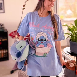 Stitch Wash Away lang T-shirt blauw - Lilo & Stitch