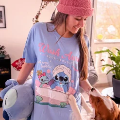 Stitch Wash Away lang T-shirt blauw - Lilo & Stitch