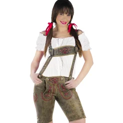 Traditionele Echtlederen Broek voor Dames met Borsttuig