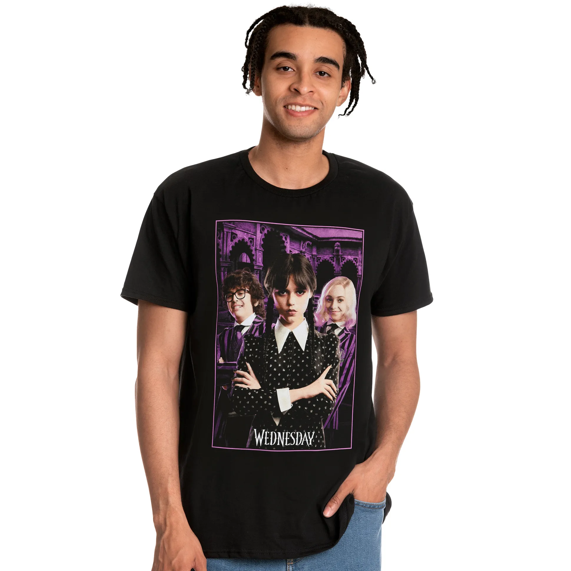 Wednesday met Enid en Eugene Collage T-Shirt zwart