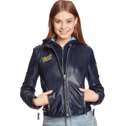 Wonder Woman - Logo Leren Jas met Capuchon Blauw