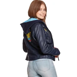 Wonder Woman - Logo Leren Jas met Capuchon Blauw