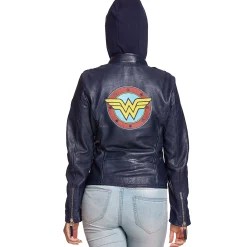 Wonder Woman - Logo Leren Jas met Capuchon Blauw