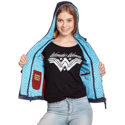 Wonder Woman - Logo Leren Jas met Capuchon Blauw